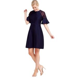 NWT Draper James Solid Maggie Lace Flower Trim Fit & Flare‎ Dress Navy 6